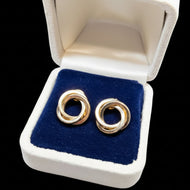 10K Tri Gold: Yellow, Rose & White Gold Circle Knot Stud Earrings