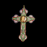 Large Antique Italian Micro Mosaic Cross Pendant - Pope Photo