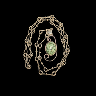 Orno Poland Sterling Silver & Green Stone Textured Chain Modernist