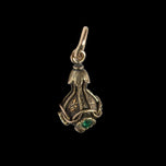10K Yellow Gold Antique Etruscan Style & Green Quartz Doublet Orb / Sphere / Pendant / Charm / Fob