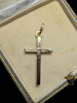 10K Yellow Gold Cross with Decorative Etching