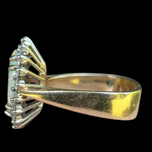 14K & 18K Gold White Opal Mosaic Diamond Halo Ring Squared Shank