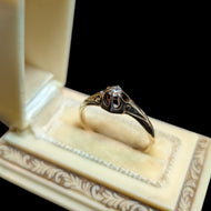 Victorian 10K Yellow Gold Belcher-Set Diamond Solitaire Ring Size 5