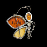 Sterling Silver Multi & Baltic Amber Butterfly Brooch