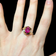 10K Yellow Gold Synthetic Ruby & White Topaz Ring Size 7.5