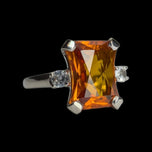 10K White Gold Rectangular Cut Synthetic Orange Sapphire & Topaz Ring Size 6