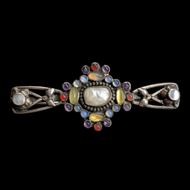 Antique Sterling Silver, Pearl & Semi Precious Gemstone Brooch Welsh (?)