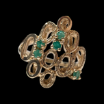 10K Circular Geometric Abstract Design Ring with Emeralds Size 6