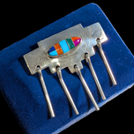 Sterling Silver H. Lewis Geometric Inlay Brooch Navajo