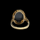 10K Yellow Gold Carved Blue Agate & Onyx Cat Cameo Ring Size 6 1/2