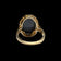 10K Yellow Gold Carved Blue Agate & Onyx Cat Cameo Ring Size 6 1/2