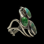 Sterling Silver Three Stone Green Turquoise Statement Ring Size 8 1/2