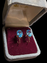 10K Yellow Gold Blue Topaz Lever Back Earrings