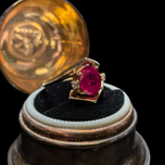 10K Yellow Gold Synthetic Ruby & White Topaz Ring Size 7.5