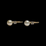 10K Two Tone Pearl & Diamond Chip Hinge Hoop Earrings