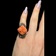 Art Deco Sterling Silver Carved Coral and Marcasite Filigree Ring Size 4