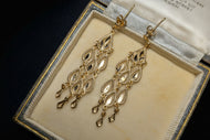 14K Yellow Gold Tear Drop Chandelier Earrings Stud Back