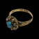 15 CT Gold Turquoise and Seed Pearl Antique Victorian Georgian Scroll Work Ring