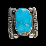 Navajo / Vintage Pawn Silver Square Sterling Silver & Turquoise Cabochon Ring Size 6