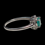 14K White Emerald and Diamond Halo Ring 6.5