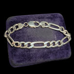 Sterling Silver Italian Figaro Link Chain Bracelet 9.5mm
