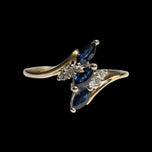 10K Two Tone Diamond & Sapphire Waterfall Bypass Ring Size 7 1/4