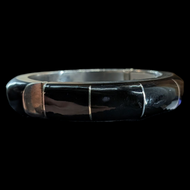 Sterling 950 Silver Black Onyx Wide Heavy Inlaid Mexican Bracelet