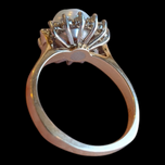 14K Gold & Cultured Pearl Ring Diamond Halo Size 6 1/4