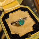 14K White Emerald and Diamond Halo Ring 6.5