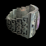 Sterling Silver and Amethyst Geometric Patterned Large Bracelet