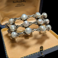 Cultured Pearl & Sterling Silver Panel Link Bracelet