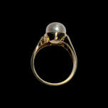 14K Yellow Gold Bezel Set Cultured Pearl & Diamond Ring Size 6