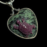 Ruby Zoisite (Anyolite) Turtle on Heart Leaf Necklace Sterling