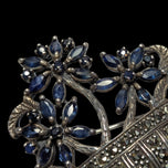 Art Deco Sterling Silver, Marcasite & Blue Sapphire Flower Vase Brooch