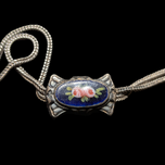 Antique Sterling Silver & Enamel Fob Slider Watch Chain