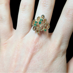 10K Circular Geometric Abstract Design Ring with Emeralds Size 6