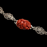 Art Deco Carved Glass & Marcasite Panel Link Bracelet Sterling Silver