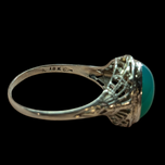 Antique 18K White Gold Art Deco and Chrysoprase Ring Size 8.5