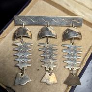 Sterling Silver Taxco Mexican Triple Fish Fishbone Brooch