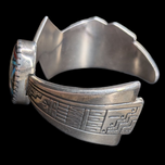 Sterling Silver & Turquoise Inlaid Cuff Bracelet By Roderick Tenorio Navajo