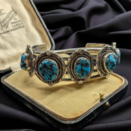 Sterling Silver & Turquoise Artist Signed Navajo Cuff Bracelet V & N Edsitty