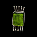 Modernist / Brutalist Sterling Silver Green Glass Abstract Statement Ring Size 7 Signed JJ
