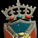 Antique 9CT Gold Victorian Era Scottish Agate / Bloodstone Pebble Brooch Coat of Arms