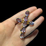 Antique 10K Yellow Gold & Natural Amethyst Cross Pendant: Large