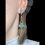 Sterling Silver Native American Turquoise Dangle Stud Earrings Needlepoint