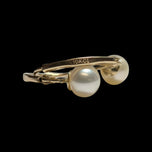 10K Two Tone Pearl & Diamond Chip Hinge Hoop Earrings