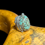 Sterling Silver & Natural Spider Web Turquoise Feather Ring Size 6.5