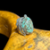 Sterling Silver & Natural Spider Web Turquoise Feather Ring Size 6.5