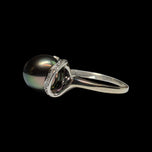 14K White Gold Diamond & Tahitian Black Pearl Ring Size 5 3/4