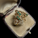 10K Circular Geometric Abstract Design Ring with Emeralds Size 6